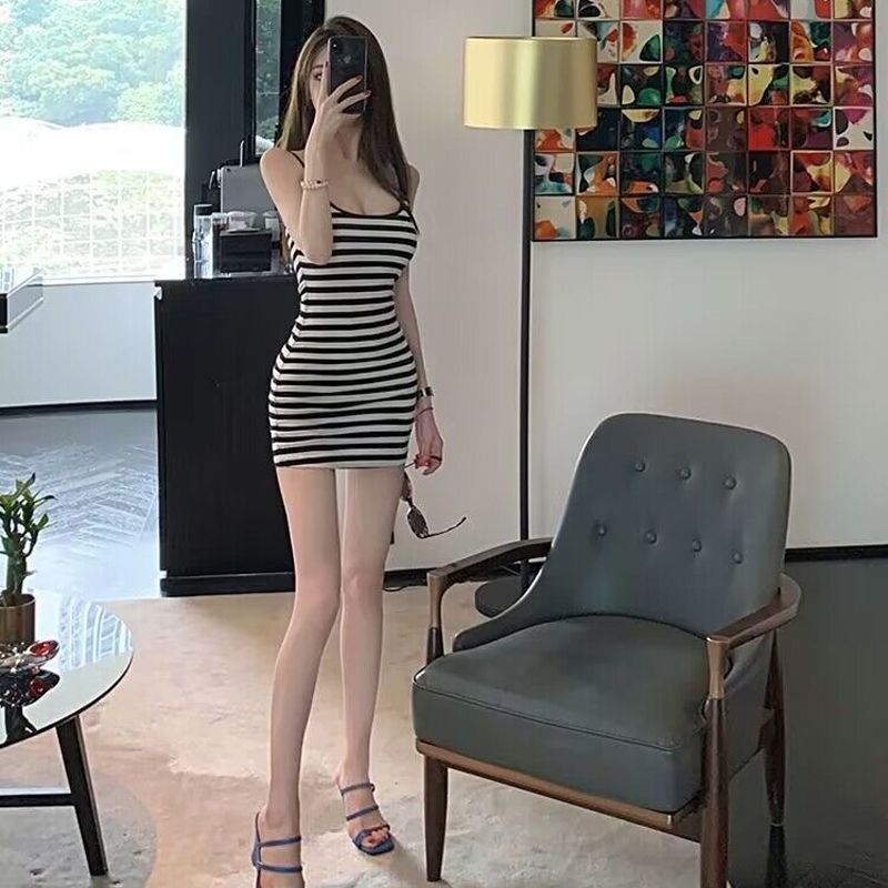 2025 Summer Camisole Sexy Pure Desire Style Petite Tight-Fitting Bodycon Nightdress with a Touch of Sensuality That Can Be Worn Outside as a Dress for Women