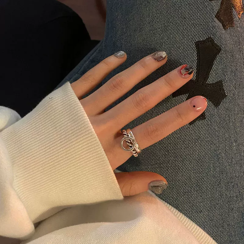 [П ring из чистого серебра в стиле цепной плетёной текстуры для носки в стиле сджинга]
