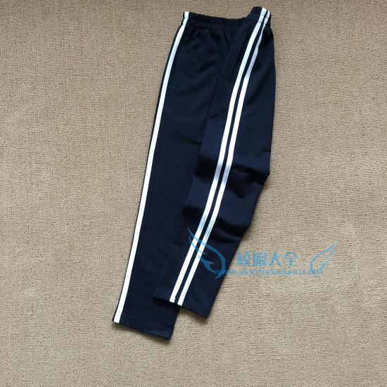 Mùa hè cotton siêu mỏng tùy chỉnh màu xanh đậm Tây Tạng dát 2 thanh trắng đồng phục thể thao thẳng quần đồng phục trẻ em chất lượng cao