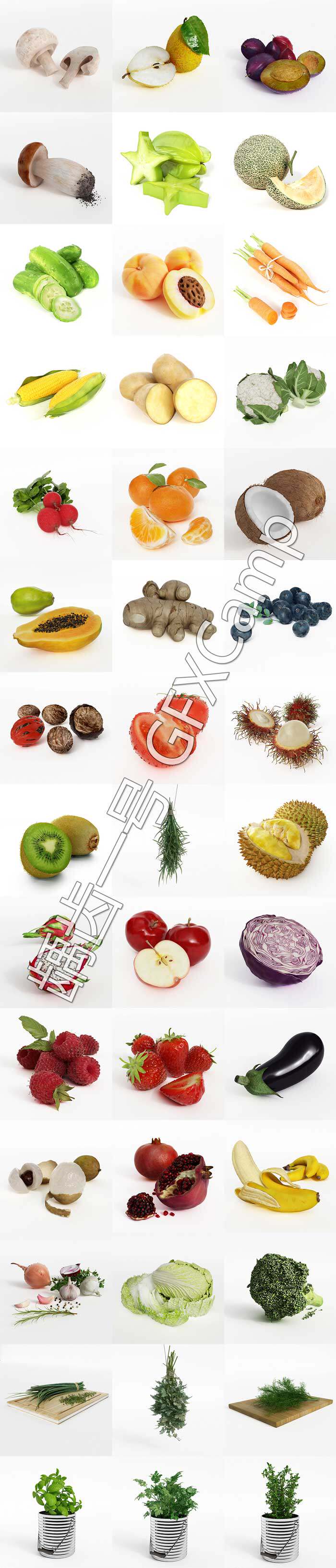 水果蔬菜3D模型 C4D_Max_FBX_OBJ多种格式