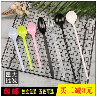 Disposable spoon plastic long handle cake dessert ice cream small spoon individually packed creative cute long spoon