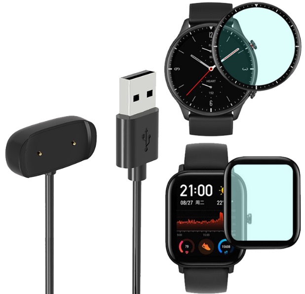 Huami Amazfit Pop Gtr2 Charging Cable A1951 Gts2 Watch Charger Zepp E Tempered Film