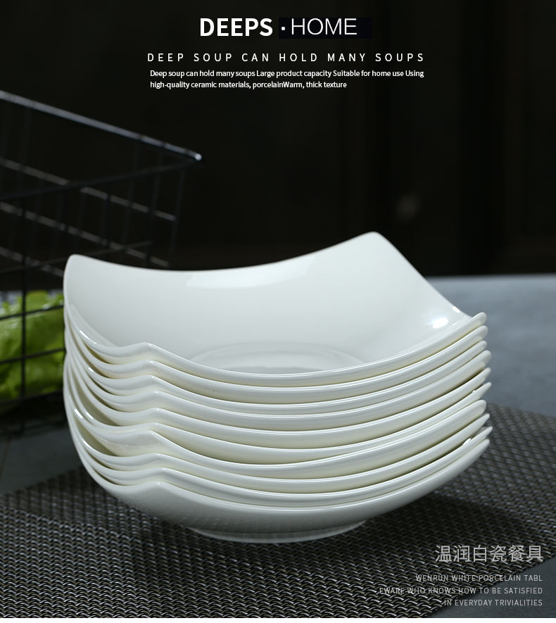 Jingdezhen ceramic plate creative side plates pure white ipads China vegetable salad to household deep dish soup plate plate