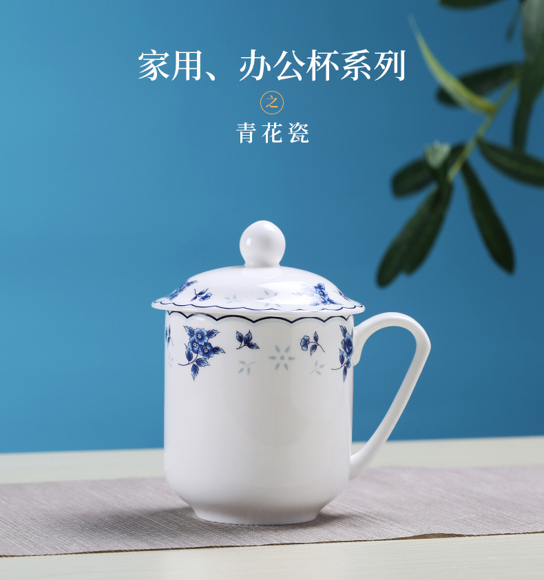 Jingdezhen ceramic cups with cover glass office cup custom blue and white porcelain cup and household ipads porcelain cup