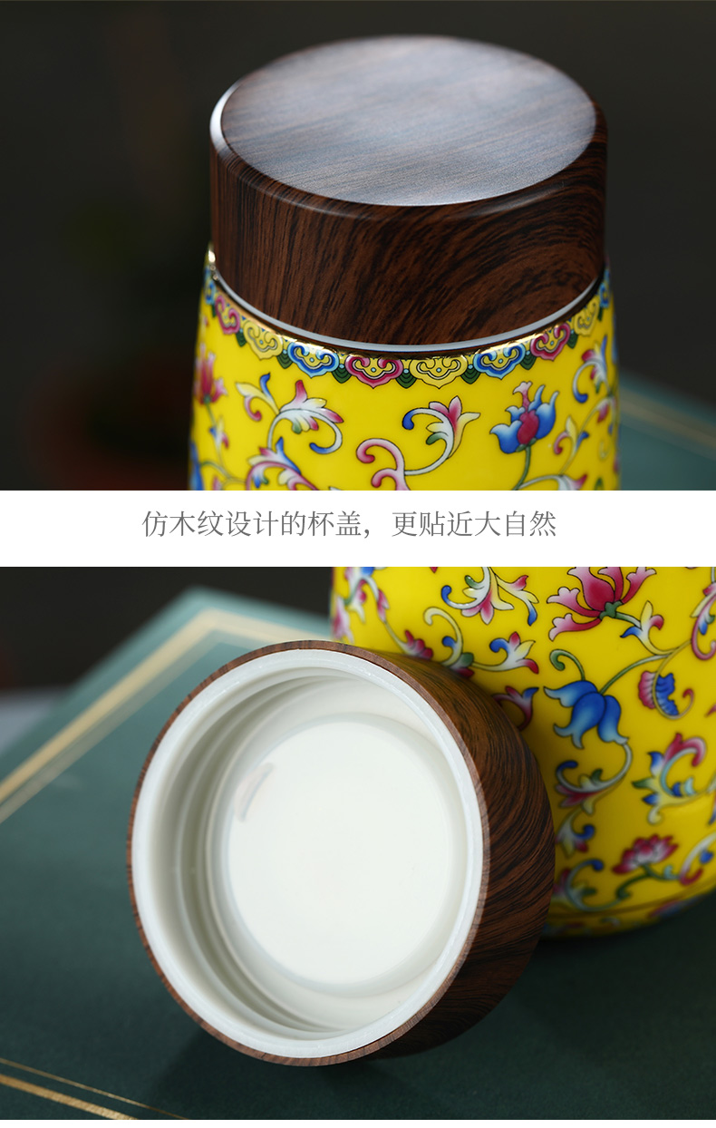 Jingdezhen ceramic cups colored enamel travel with heat insulation cup double water cup with cover glass box office