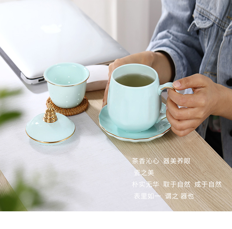 Jingdezhen ceramic cups celadon filter tea tea cups with cover household glass office separate tea cup