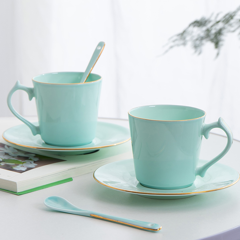 Ceramic coffee cup small European - style key-2 luxury celadon afternoon tea cup up phnom penh dish delicate spoon office coffee cup