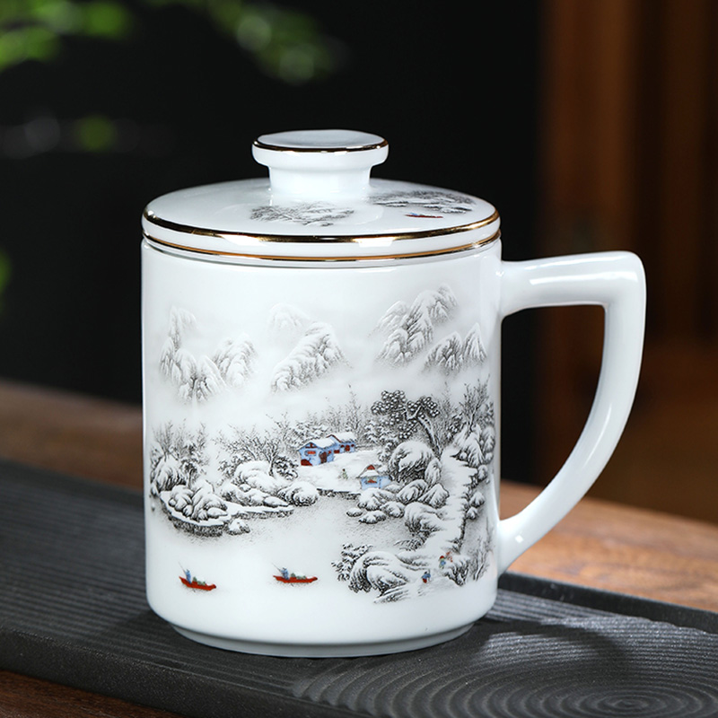Jingdezhen ceramic cup tea tea cup office separation ceramic cup with filter 400 ml