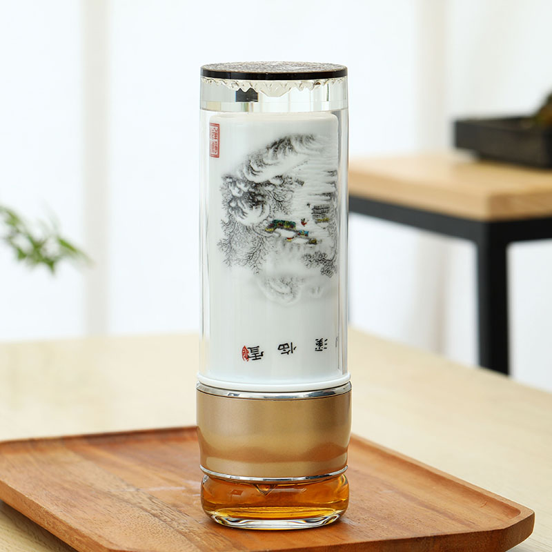 Double keep - a warm glass ceramic tea cup tea separation tank insulation cup men 's lady work glass glass