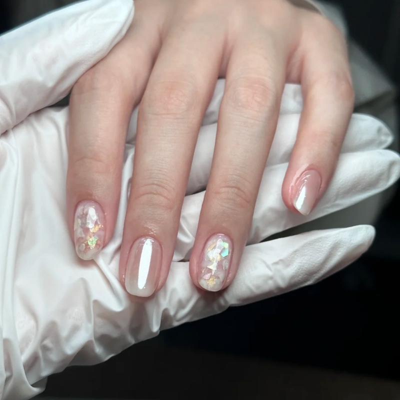 Acetate Haili Manicure Handmade Wearable Nails Short Style Clear White Moonlight Aurora Daily Gentle Light Nail Stickers Acetate Haili Manicure Handmade Wearable Nails Short Style Clear White Moonlight Aurora Daily Gentle Light Nail Stickers
