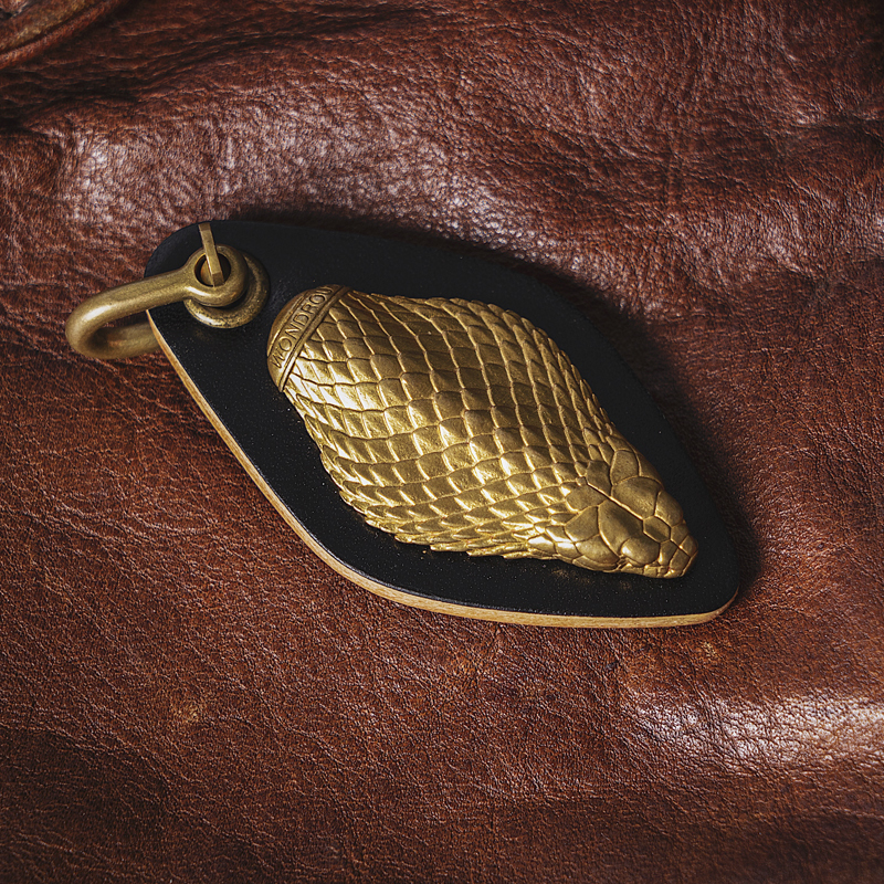 Brass Glasses Snake Pendant Keychain with Genuine Leather, Vintage Handmade with Horseshoe Buckle, Original Design Brass Glasses Snake Pendant Keychain with Genuine Leather, Vintage Handmade with Horseshoe Buckle, Original Design