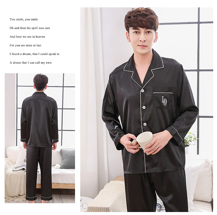 Bộ đồ ngủ lụa lụa cardigan lụa nam dài tay phù hợp với mùa xuân và mùa hè lụa mỏng XL dịch vụ tại nhà giản dị đồ bộ nam
