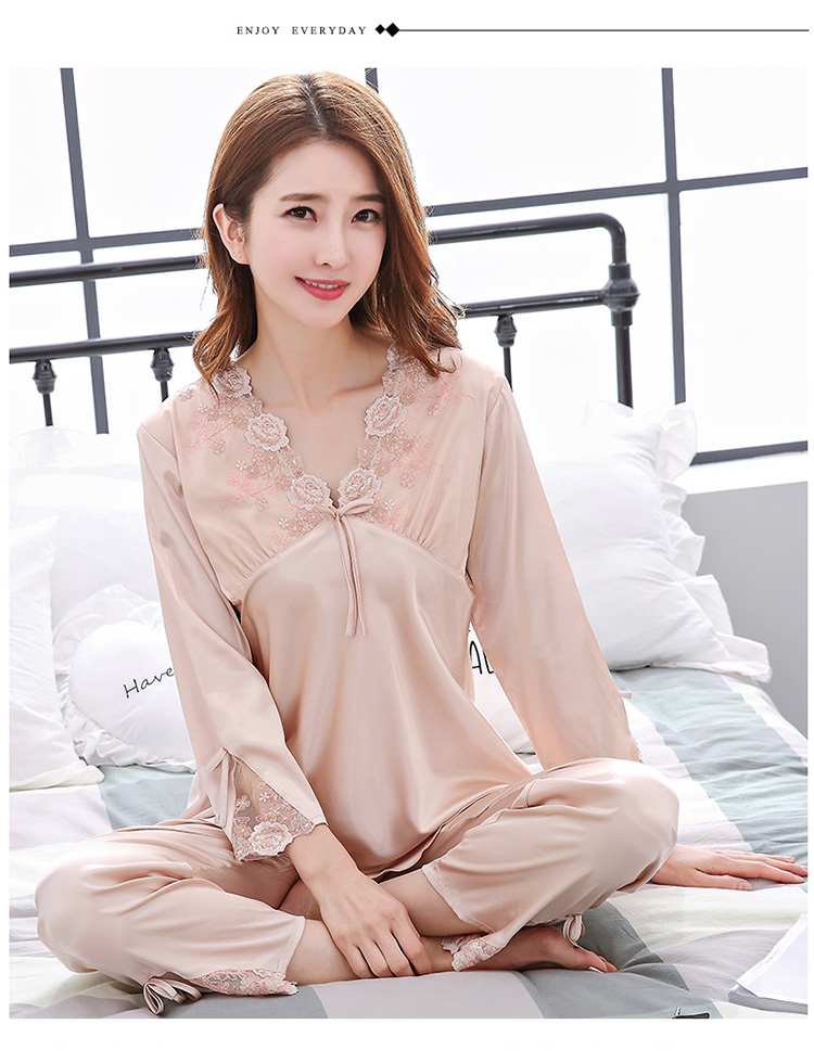 Bộ đồ ngủ nữ mùa hè dài tay lụa băng phù hợp với đồ ngủ lụa mùa xuân và mùa thu Hàn Quốc phiên bản mỏng của dịch vụ nhà lụa XL đồ bộ kiểu đẹp 2021