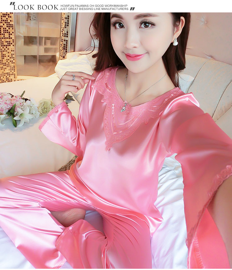 Bộ đồ ngủ nữ mùa hè băng lụa phù hợp với quần dài tay ren gợi cảm mùa xuân và mùa thu có thể mặc đồ lụa ngọt ngào tại nhà đồ bay