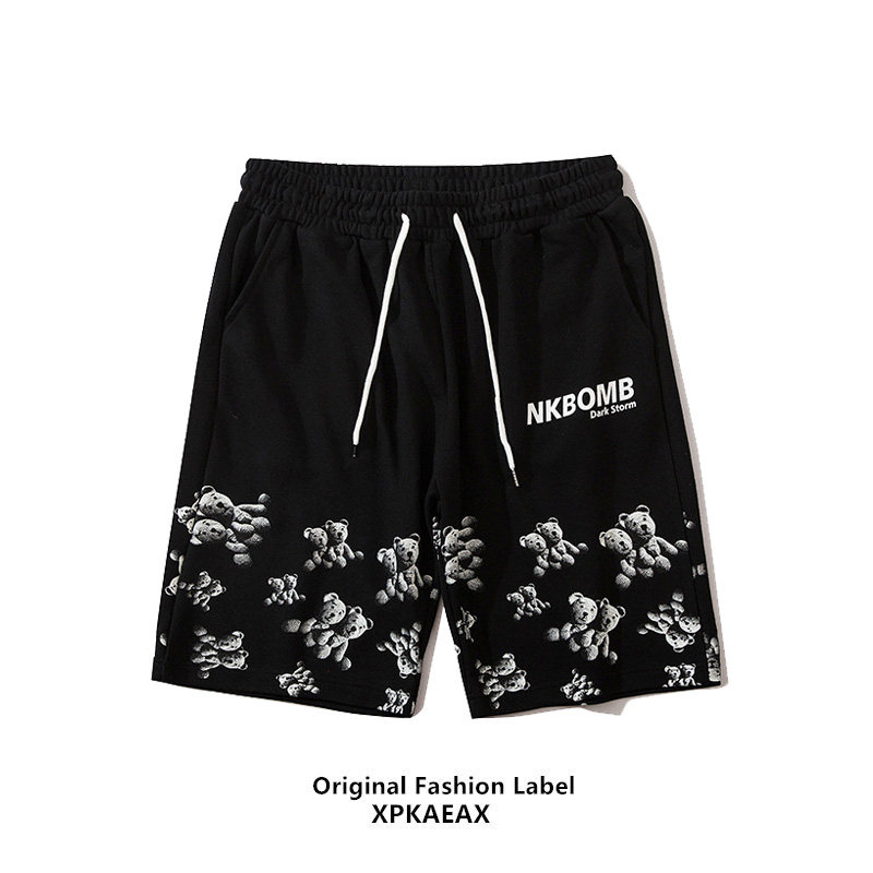 XPKAEAX Original Tide Card Little Bear Printed Shorts Male 2021 New Summer State Tide 100 Hitch Loose 50% Pants