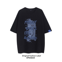 XPKAEAX Original Tide Card Pure Cotton Short Teak for men and women Summer new Alphabet Printed Loose 100 lap half a teak