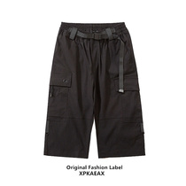 XPKAEAX Original Tide Cards Sevens Pants Men Ins Trends 100 Hitch-Fit Pants Multi-Pocket Function Wind Shorts Summer