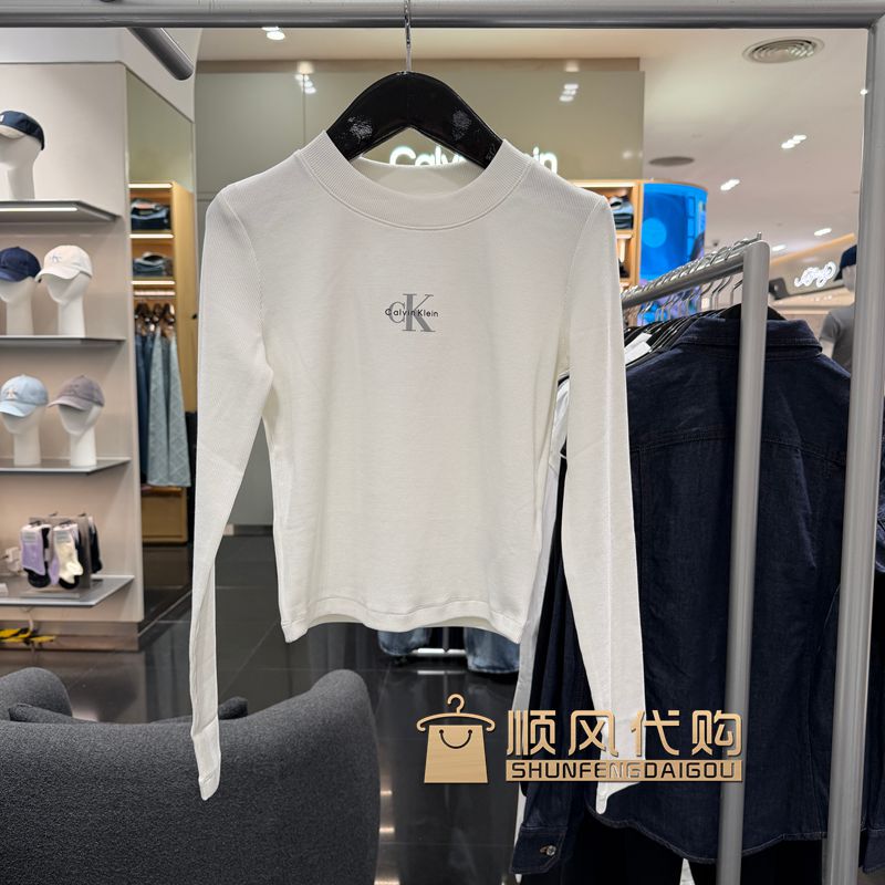 Ck Jeans Ck26 Autumn Women's Classic Casual Embroidered Round Neck Slim Long-Sleeved T-Shirt 47A803G 790
