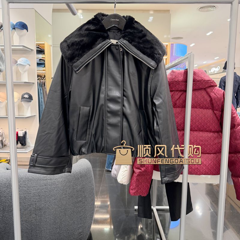 Ck Jeans26 Winter New Women's Fashionable Large Lapel Imitation Leather Jacket 47H524G 2490