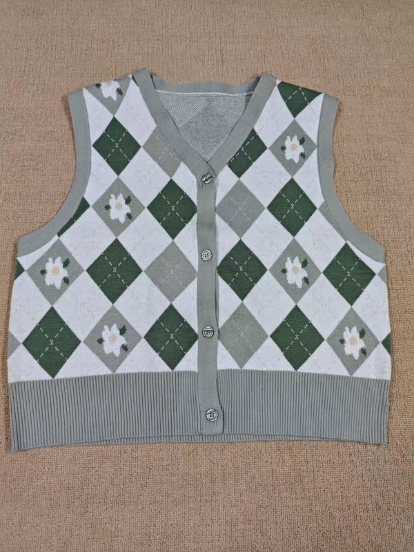 Diamond Pattern Knitted Sweater Vest, Ultra-Fine Cotton Pullover, V-Neck Vest, Autumn Style Woolen Top