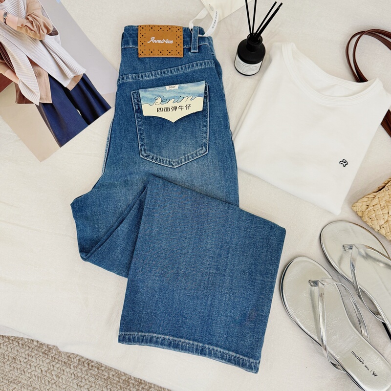 Dayan [Original Blue Denim] Petite Spring/Summer Versatile Slimming Thin Four-Way Stretch Straight-Leg Cropped Jeans 95