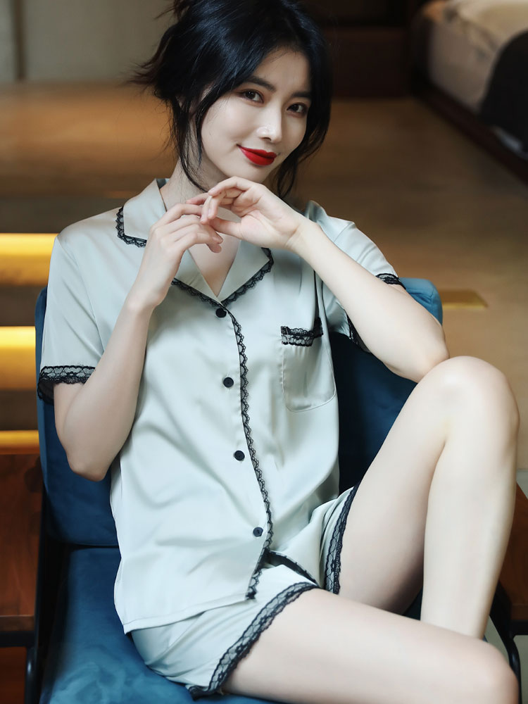 Simple supremacy ~ chao gentle wind Daily Gtra Sleeping Girl Summer ice silk short sleeve suit Home Home Clothing