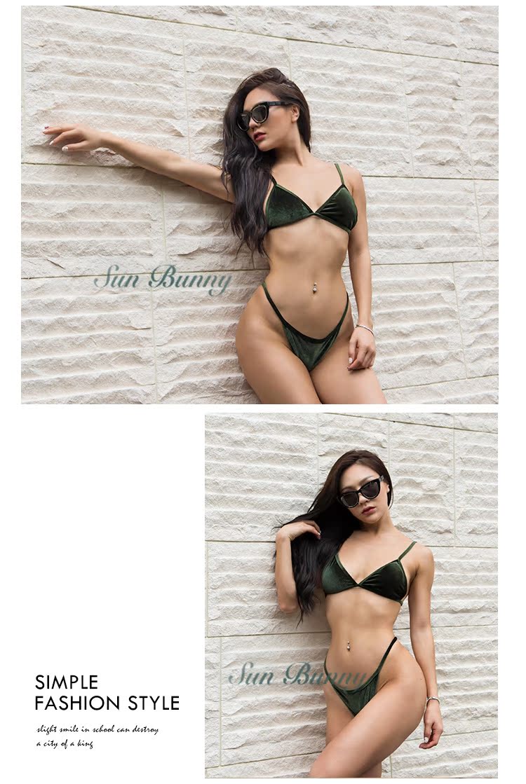 Áo tắm nhung nữ màu xanh đậm đặc biệt của Châu Âu và Mỹ bộ đồ bơi nữ