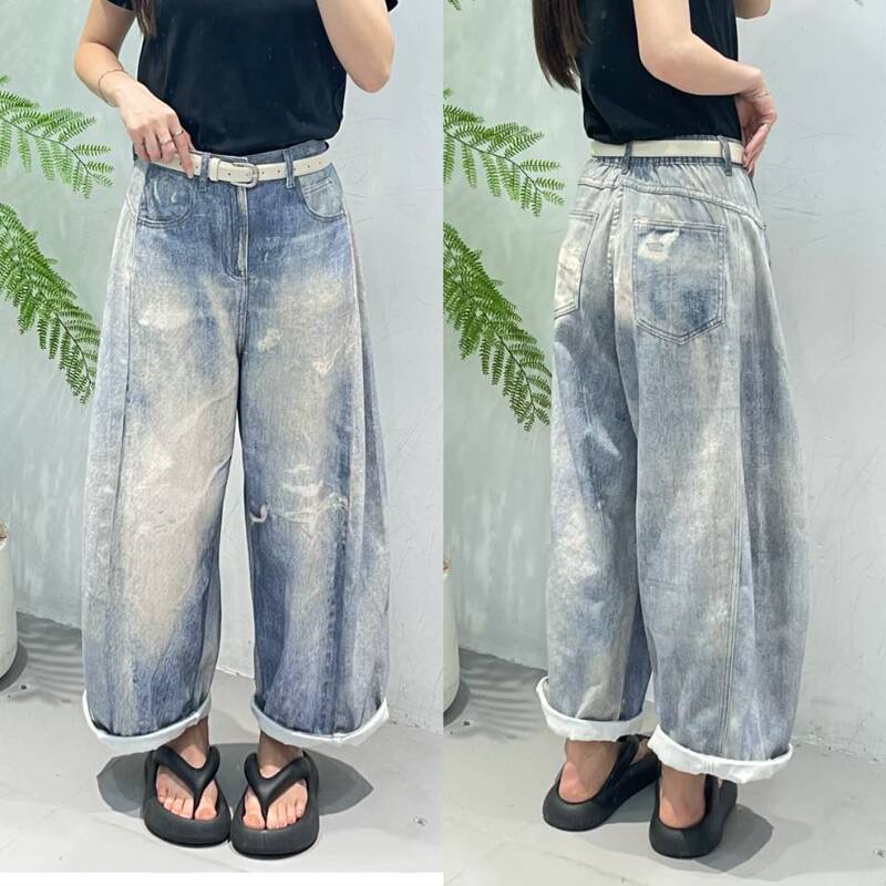 2026 Summer New Style Distressed Washed Wide-Leg Jeans for Women, High-Waisted, Loose-Fitting, Slimming, Versatile, Relaxed Style Pants