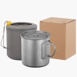 Чистая титановая уличная кружка, чашка для воды, чашка для питьевой воды, пикника, кемпинга, складная чашка с ручкой, портативная титановая чашка для путешествий