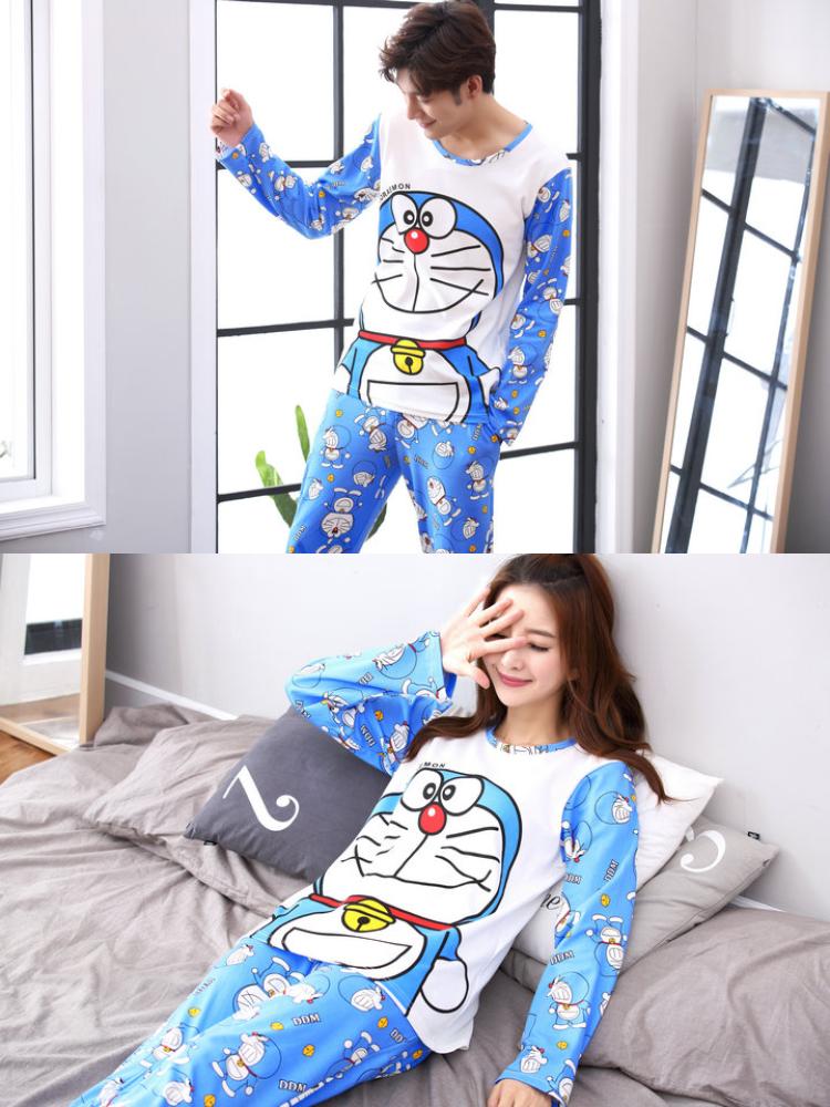 Doraemon ngủ đồ ngủ cotton đôi mùa thu phù hợp với nữ sinh viên kích thước mã dễ thương kiểu đồ bộ vải thun bông