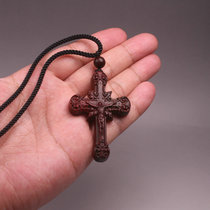 Small leaf Rosewood carved cross pendant Jesus Christ taught men and Women necklace pendant Female sweater necklace jewelry
