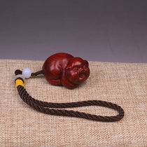 Small leaf red sandalwood lucky pig handlebar wood carving handicraft wooden play piece mahogany solid wood zodiac animal pendant