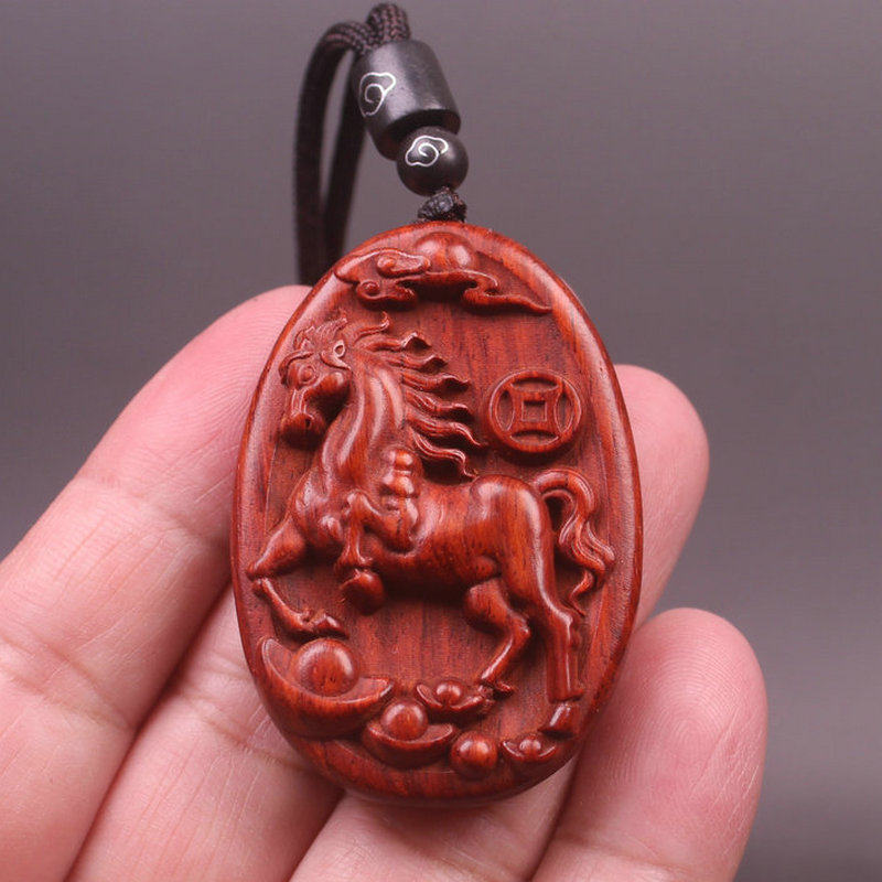 Mahogany tag leaflet Rosewood Zodiac animal wood carving pendant Solid wood carving necklace Pendant keychain