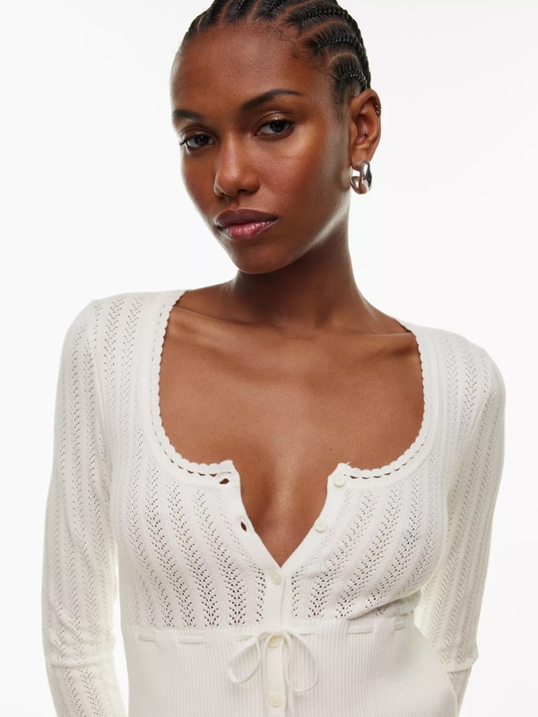 【Aritzia Wilfred】Hollow-Out U-Neck Lace Crochet Waist-Cinching Age-Reducing Knitted Sweet Cardigan for Women