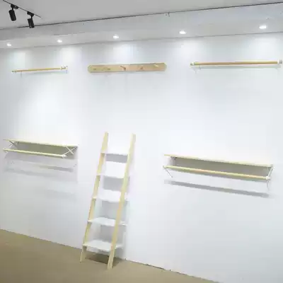 Nordic ins Wind clothing store display rack wall with board shelf retro Wall solid wood partition wall hanging side hanging