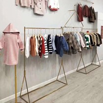 Clothing store men and women decoration shelves simple titanium stainless steel solid brushed landing Zhongdao frame against wall shelf