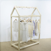 Clothing store display rack INS Nordic floor rack house Landing Island rack double-sided hanging rack log solid wood