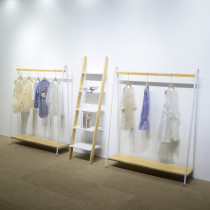 Clothing display rack landing womens childrens clothing hanger White simple solid wood shelf side hanging Mid Island shelf