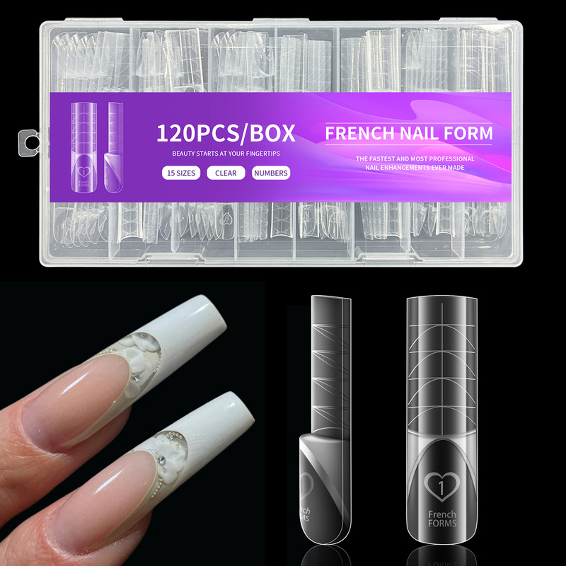 Chnrmjl Popular Nail Art Space French Nail Form 120 Pieces Boxed with Scale Transparent Phototherapy Extension Nail Form