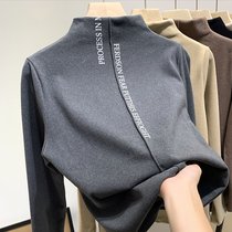 Semi-high neck plus velvet bottoming shirt Western style inner top 2020 new womens autumn and winter double-sided velvet warm t-shirt