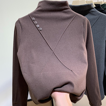 Semi-high-neck bottoming shirt Western style inner top 2021 new womens autumn and winter double-sided German velvet t-shirt to keep warm