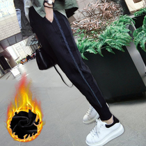 Autumn wide-leg pants tooling plus velvet beaded pants womens autumn and winter clothes 2020 new thin and wild autumn and winter models