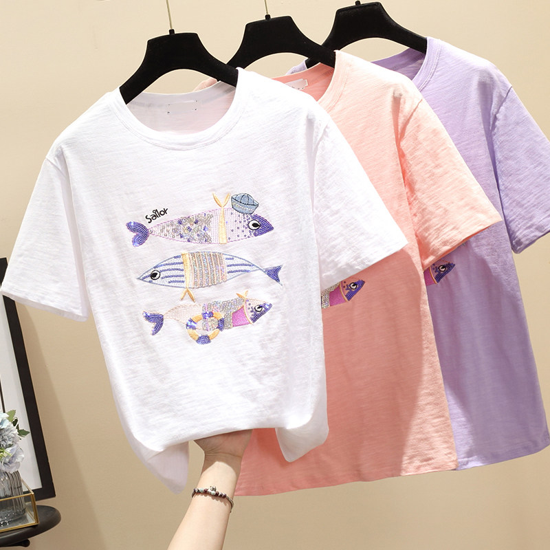 2021 Summer New Foreign Palate Women's Clothing Students Loose White Bamboo Festival T-shirt Embroidered Blouses Short Sleeve Female Tide Ins