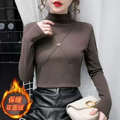 Double-sided German velvet T-shirt semi-turtleneck plus velvet bottoming shirt 2021 new women's autumn and winter western style short top