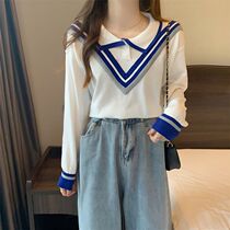 Fake two-piece polo collar long-sleeved sweater for women spring and autumn 2024 new design niche slimming chic top