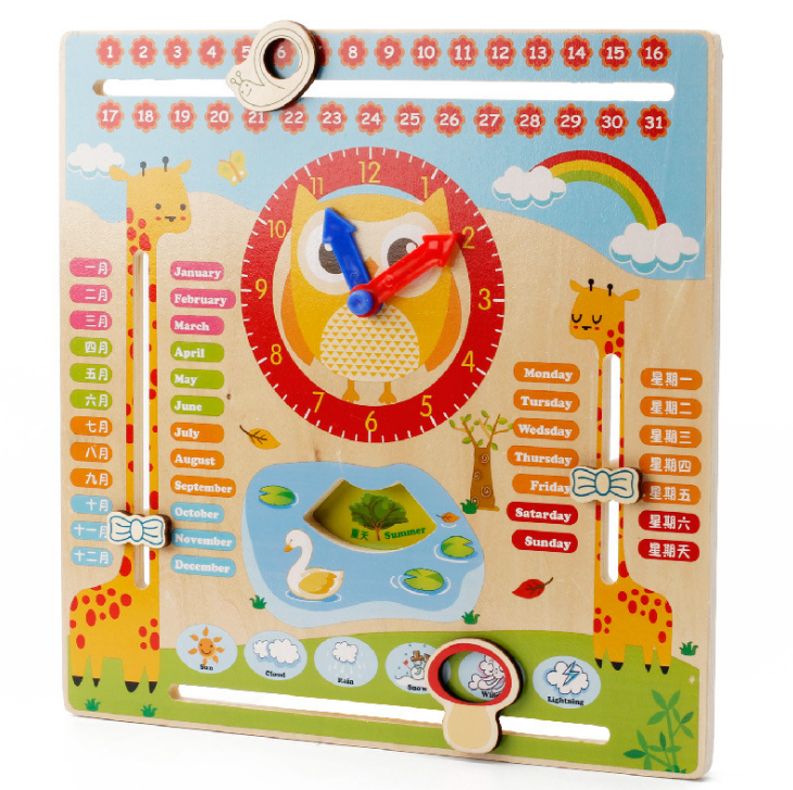 Children's Digital Clock Weather Cognition Board Wooden Toy Multifunctional Date Month Season Weather
