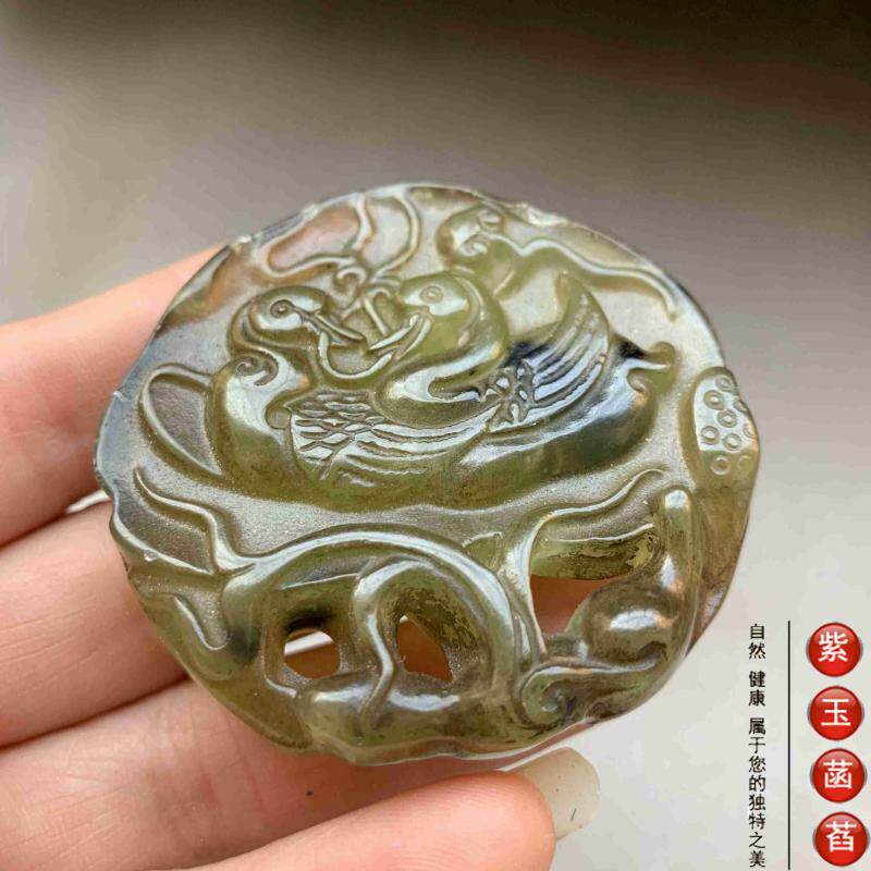 Украшения на руку 老玉古玩玉石鸳鸯戏水玉佩小手把件小摆件清仓包邮011