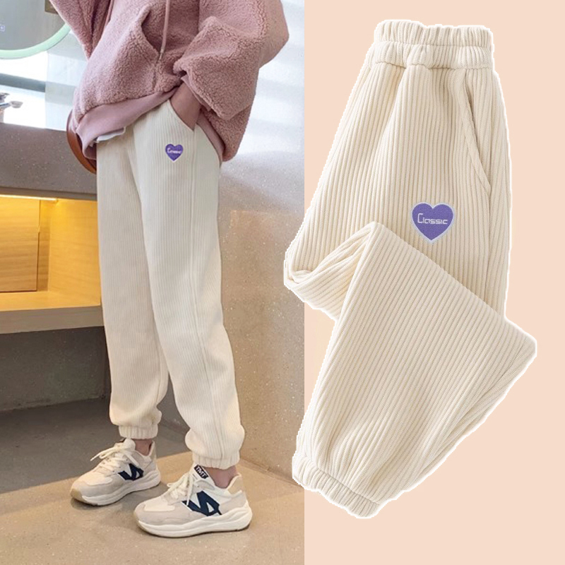 Girl Plus Suede Pants Autumn Winter Style 2023 New Children Sports Pants Spring Autumn Girls Long Pants Winter Clothing Big Child Sweatpants-Taobao