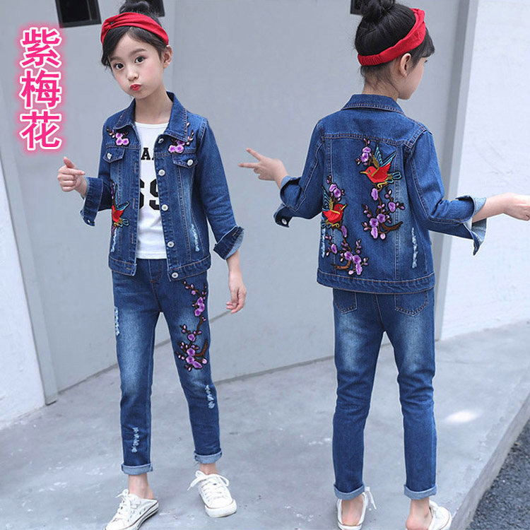 Trẻ em mặc 5 bộ đồ mùa thu cho bé gái 11 bộ đồ ba mảnh giản dị 2018 mới 9 thủy triều 6 mùa xuân và mùa thu 8 bộ đồ denim 12 tuổi thời trang bé gái