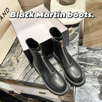 Walking on earthly grass machines ~ new round head front zipped Inron short boots female real leather thick bottom Martin boots